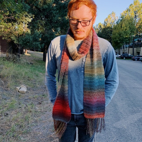 Handmade Crochet Unisex Extra Long Oversized Colorful Scarf with Fringe - Picture 7 of 10